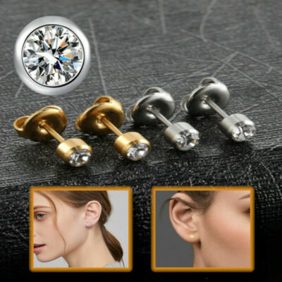 Elegant Comfy Girls Cartilage Ear Piercing Round CZ Crystal Bezel Stud  Earrings UK