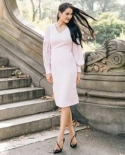 Rachel Parcell Small Madison Ave Sheath Dress Puff Sleeves Pastel Baby Pink