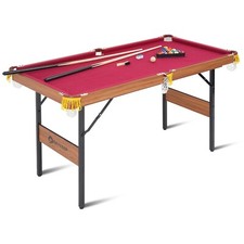 4.5Ft Folding Billiard Table Pool Table Kid Adults Mini Game Table 2 Sticks Red