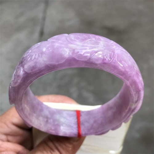 58.8mm Burma Natural Icy Lavender Jadeite Jade Bracelet Carving Jade Bangle - Picture 4 of 15