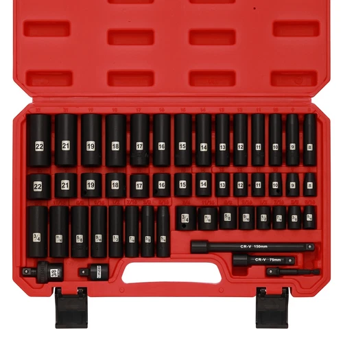 49 PCS 3/8" Drive Impact Socket Set  6-Point Standard SAE & Metric Sockets