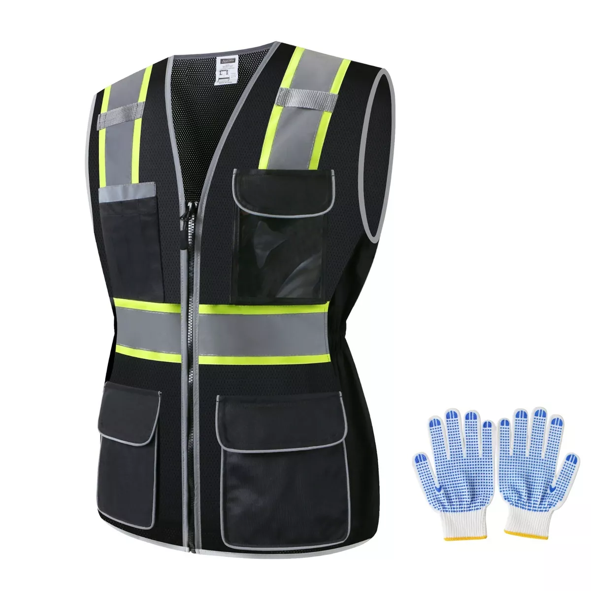 Black Safety Vest for Women With Pockets And Zipper High