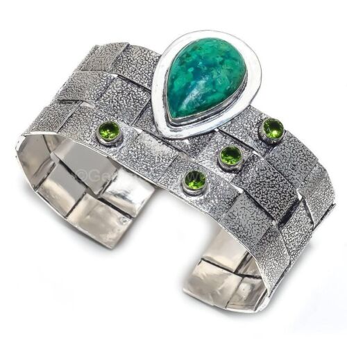 Womens day Sale Chrysocolla Stone Peridot Throat Chakra New Cuff Sterling Silver