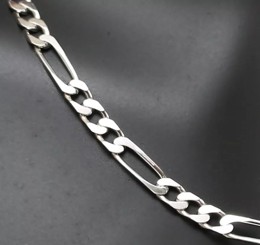 Chaine collier pour homme en vrai argent 925 massif maille figaro large 5mm  neuf