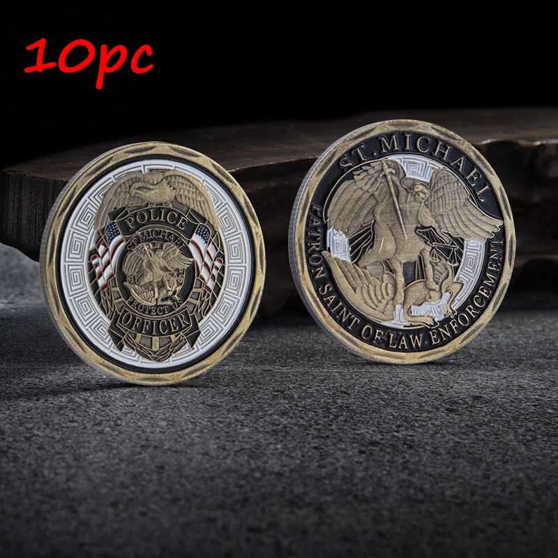 10pc St Michael Police Officer Badge Patron Saint Commemorative Challenge Coins