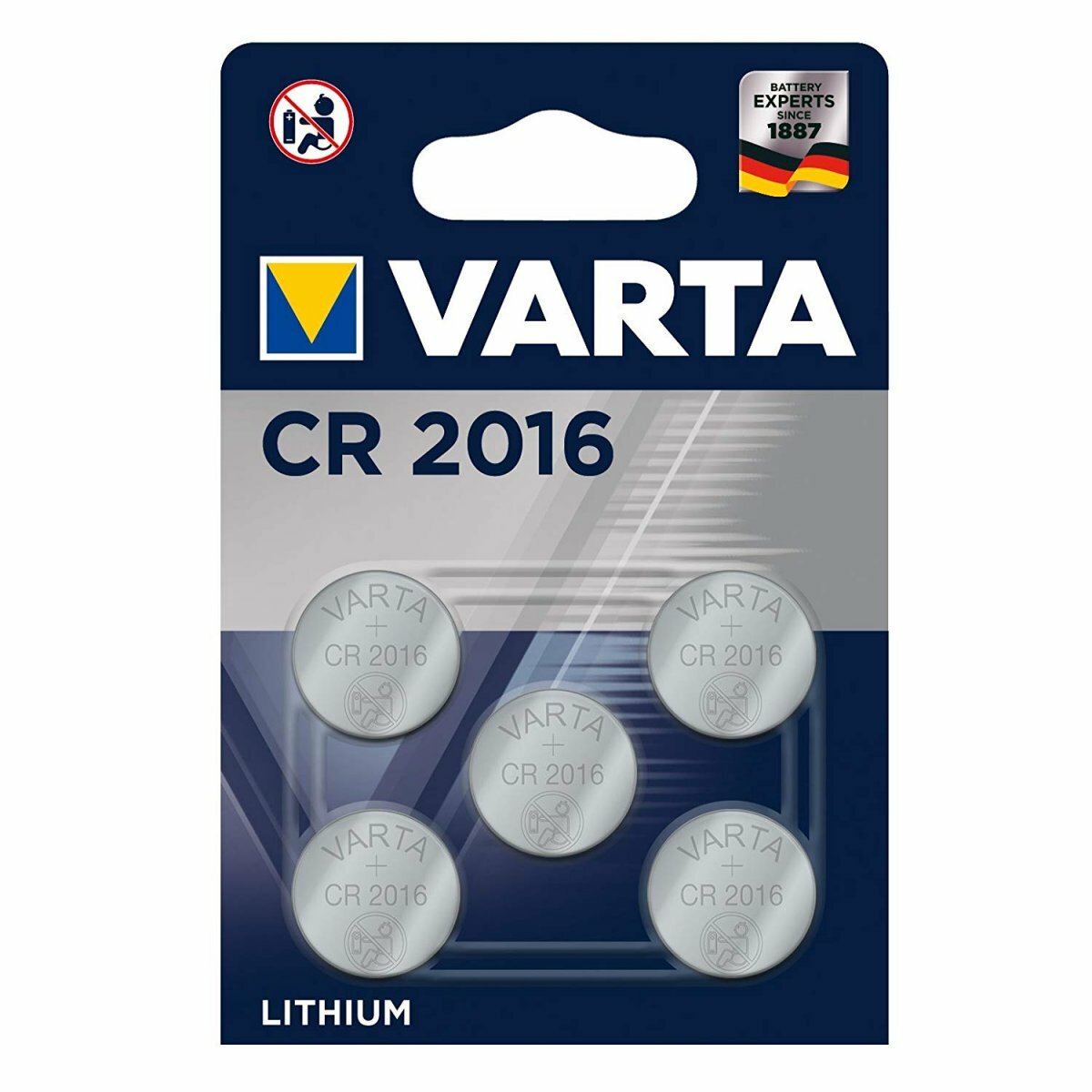 VARTA Lithium Knopfzelle, Batterie CR 2016, IEC CR2016, ersetzt  