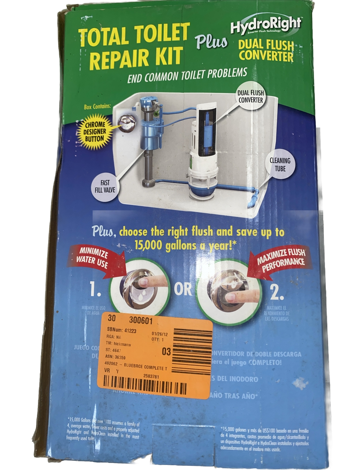HydroRight Toilet Repair Kit with Dual Flush Valve Push Button (HYR460) Souvlakaki