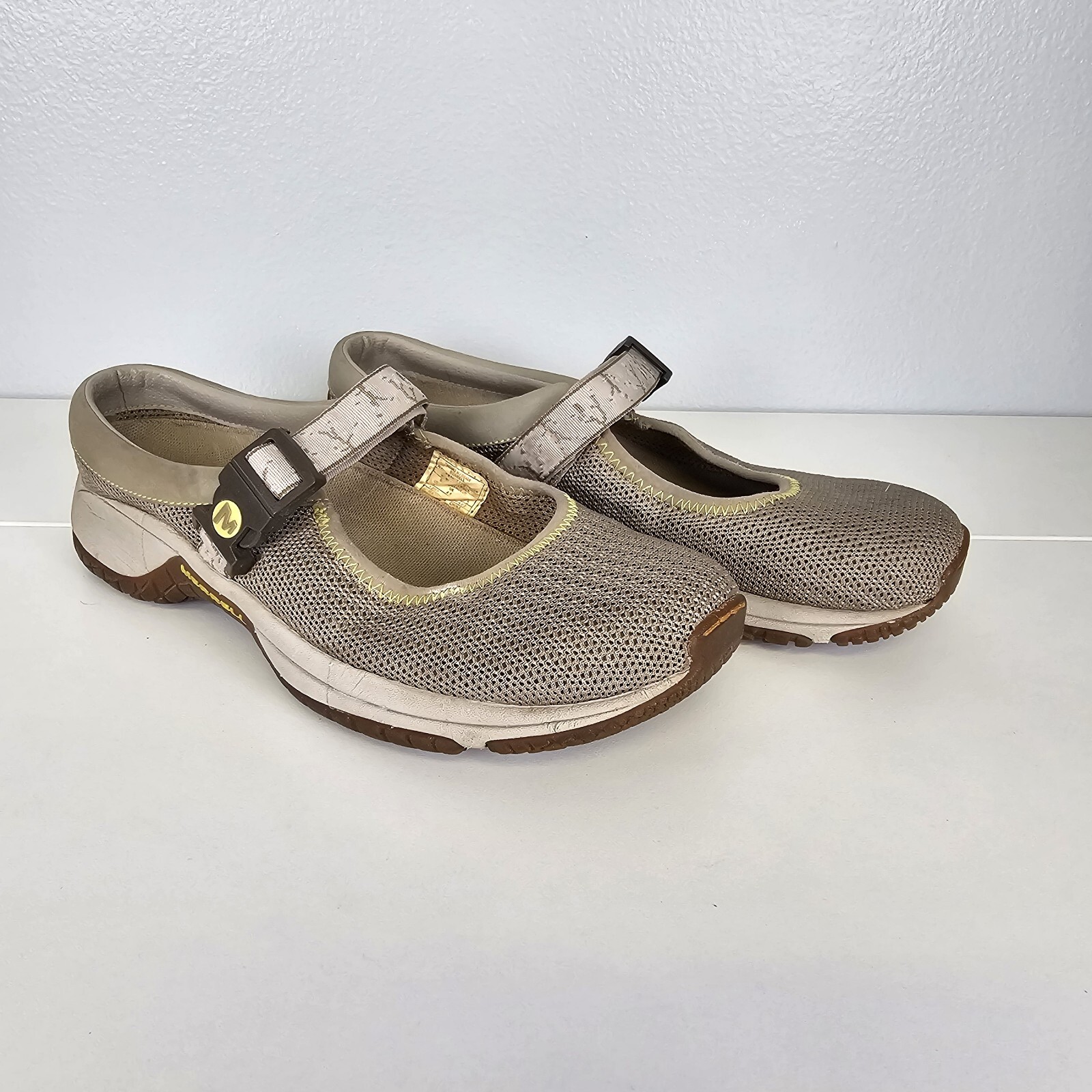 Merrell Encore Mary Jane donna 7M scarpe da passeggio slip on sandali pelle beige