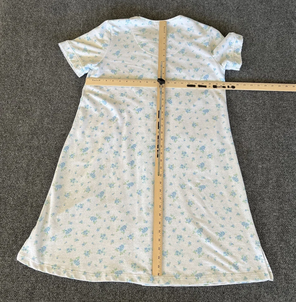 Camisón y bata Miss Elaine para mujer pequeños franela azul floral Grandmacore  Foto 3 de 4