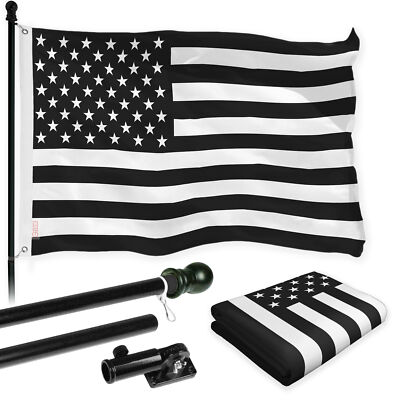 NEW G128 USA Black and White Flag & Flagpole, 6FT Black Pole and 3x5FT 150D Flag