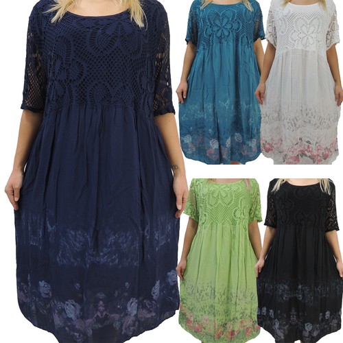 Tolles Damen Kleid Größe 46 48 50 52 54 Kleider Übergröße Bumenmuster  Spitze | eBay