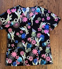 Disney Peter Pan Tinkerbell Cutie Scrub Top Womens Size Small