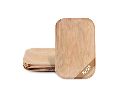 FOOGO Grün Einweg Palme Serviertabletts Holzteller Vorspeise Dessert Picknick