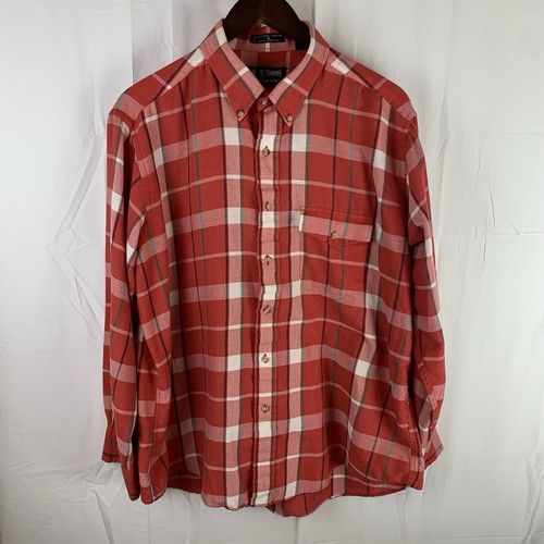 Daks, DAKS London Mens L/S Shirt XL Button Down Red Green Cream Plaid Cotton Blend