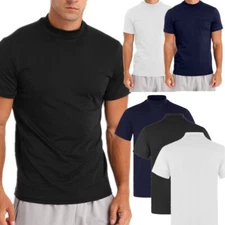 Mens Mock Neck Short Sleeve T-shirt Undershirt Casual Solid Color Slim Fit Tee