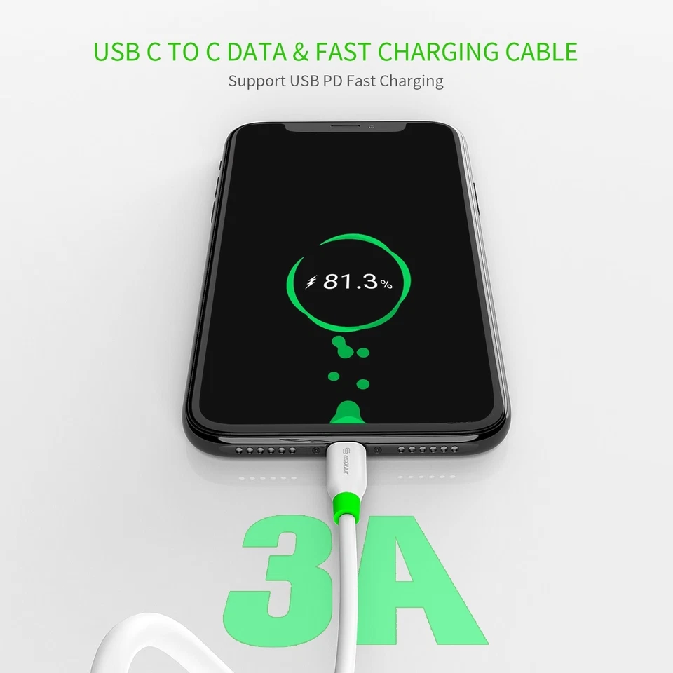 4FT USB-C to USB-C Cable Male Type-C Cable Cord Fast Charger Charging Data Sync - Image 3 of 4