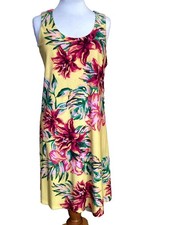 Nine West Yellow Tropical Dress Size Large Knee Length Short Sleeve
