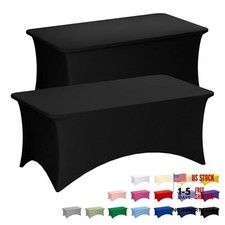 Table Cloth 2 Pack 6FT for Rectangular Table Spandex Fitted 6Ft-2Pcs Black