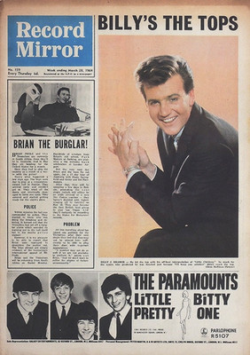 RECORD MIRROR 28 MAR 1964 . BILLY J KRAMER FRONT COVER . BEATLES JOHN LENNON