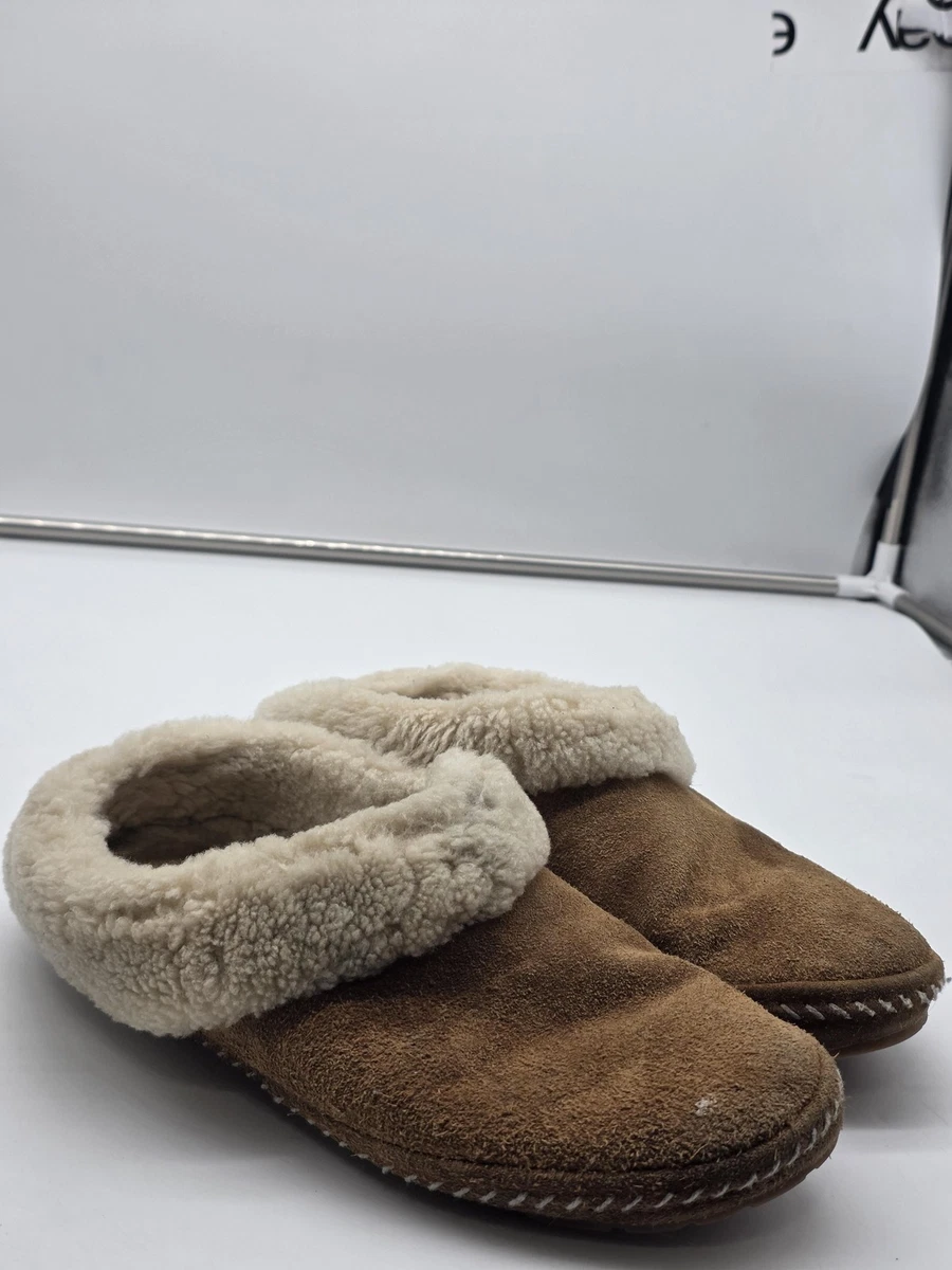Suede Shearling Slippers Brown Cozy Cabin Outdoor Warm W9.5/M8 EUC L.L. Bean Women main image 3