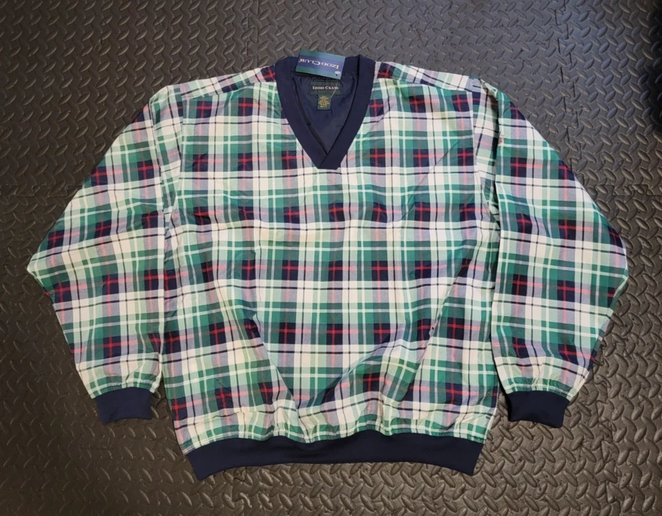 Cortavientos vintage de nailon para hombre de Izod, a cuadros, suéter cuello en V, forrado, nuevo de lote, L Foto 2 de 4