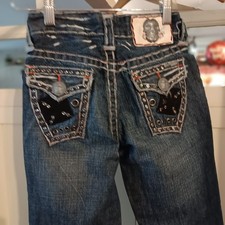 Laguna Beach Denim Skull Embellished Kid's Jeans, Size 7