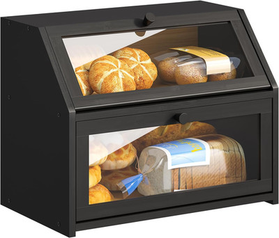 Farmhouse Bread Box for Kitchen Countertop Bread Box Double Layer Bamboo Wooden 