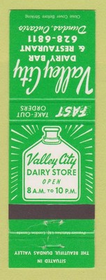 Matchbook Cover - Valley City Dairy Bar Restaurant Dundas ON