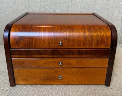Luxury Wood Jewelry Box Handmade Italy Waterfall Hinged Chest Lid 2 Velvet Drawe