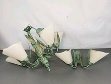 Lampadario Tole vintage italiano con paralumi in vetro artistico Lily's + lampada da parete reggiseno UK