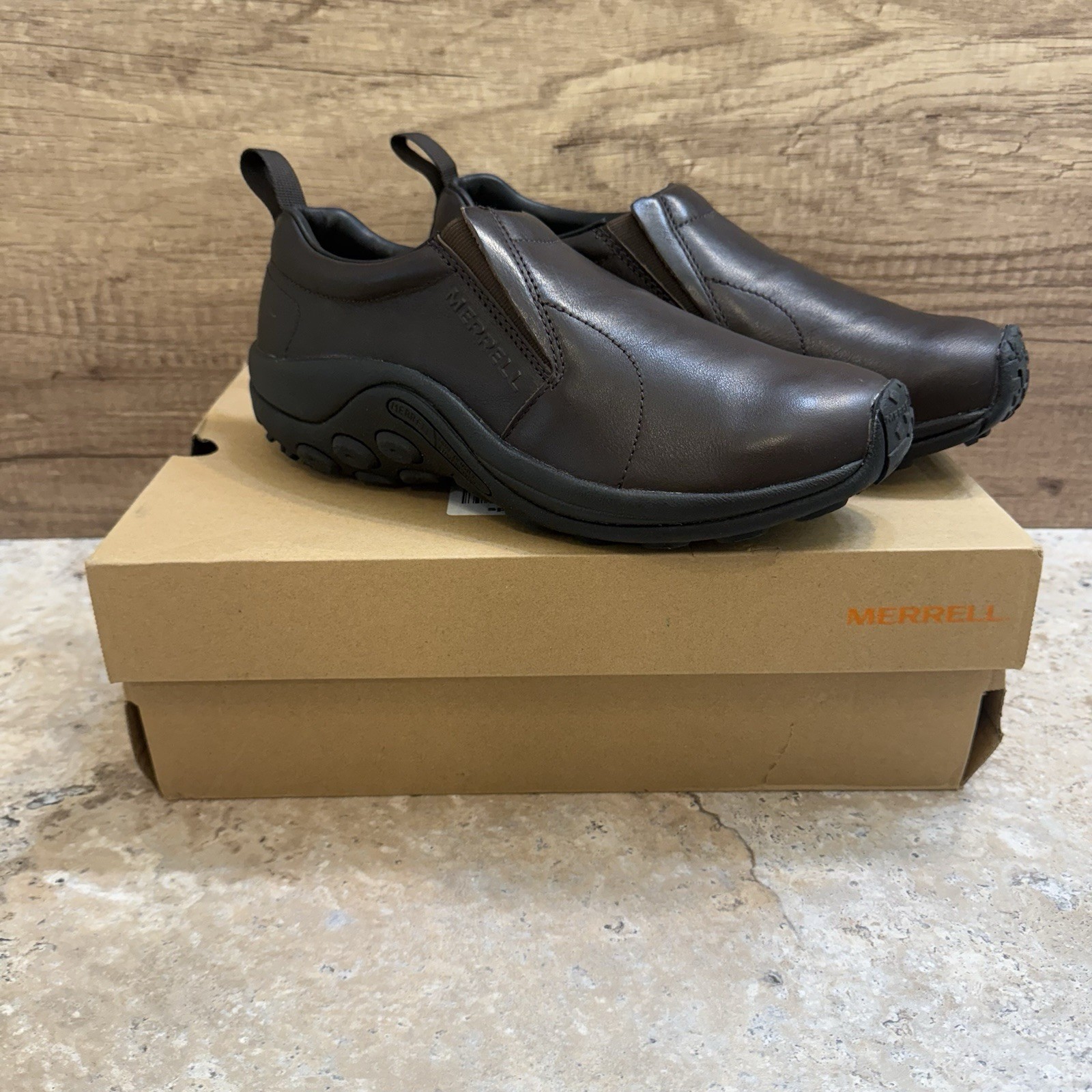 MERRELL Jungle Moc Leather 2 Scarpe Uomo US Taglia 9 Espresso Slip on Comfort