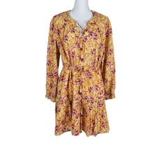 Farm Rio Mini Dress Banana Sunshine Yellow Cinch Waist Vacation Womens Large 