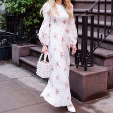 Zimmermann Heathers Dress Size 1 / 10 AU / 6 US High Neck Floral White Midi