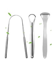 3PCS Stainless Steel Tongue Scraper Cleaner Oral Hygiene Brush Coating Remover