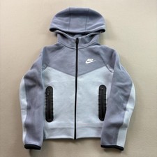 Nike Tech Fleece Hoodie Sweatshirt Youth Blue Gray Sportswear Athletic Full Zip
