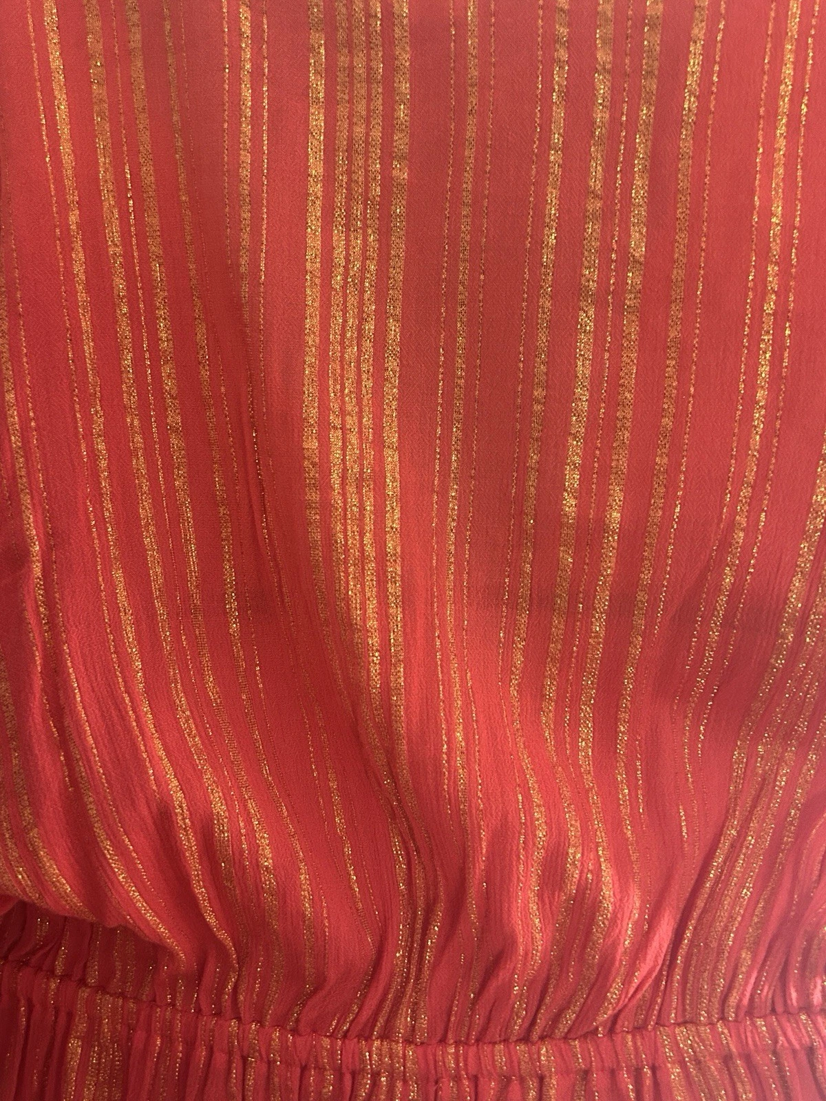 Abito estivo donna Michael Kors arancione righe metallizzate scollo a V avvolgente taglia L nuovo senza etichette