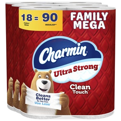 Toilet Paper 2 Ply Ultra Strong 18 Mega Rolls White Charmin Clean Touch