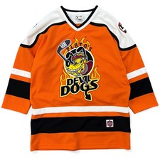Vintage Walt Disney World Pluto K9 Devil Dogs Stitch Hockey Jersey Orange Black 