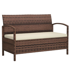 Outsunny Rattan Garden Bench w/ 125L Storage, Cushioned Outdoor Bench, Brown