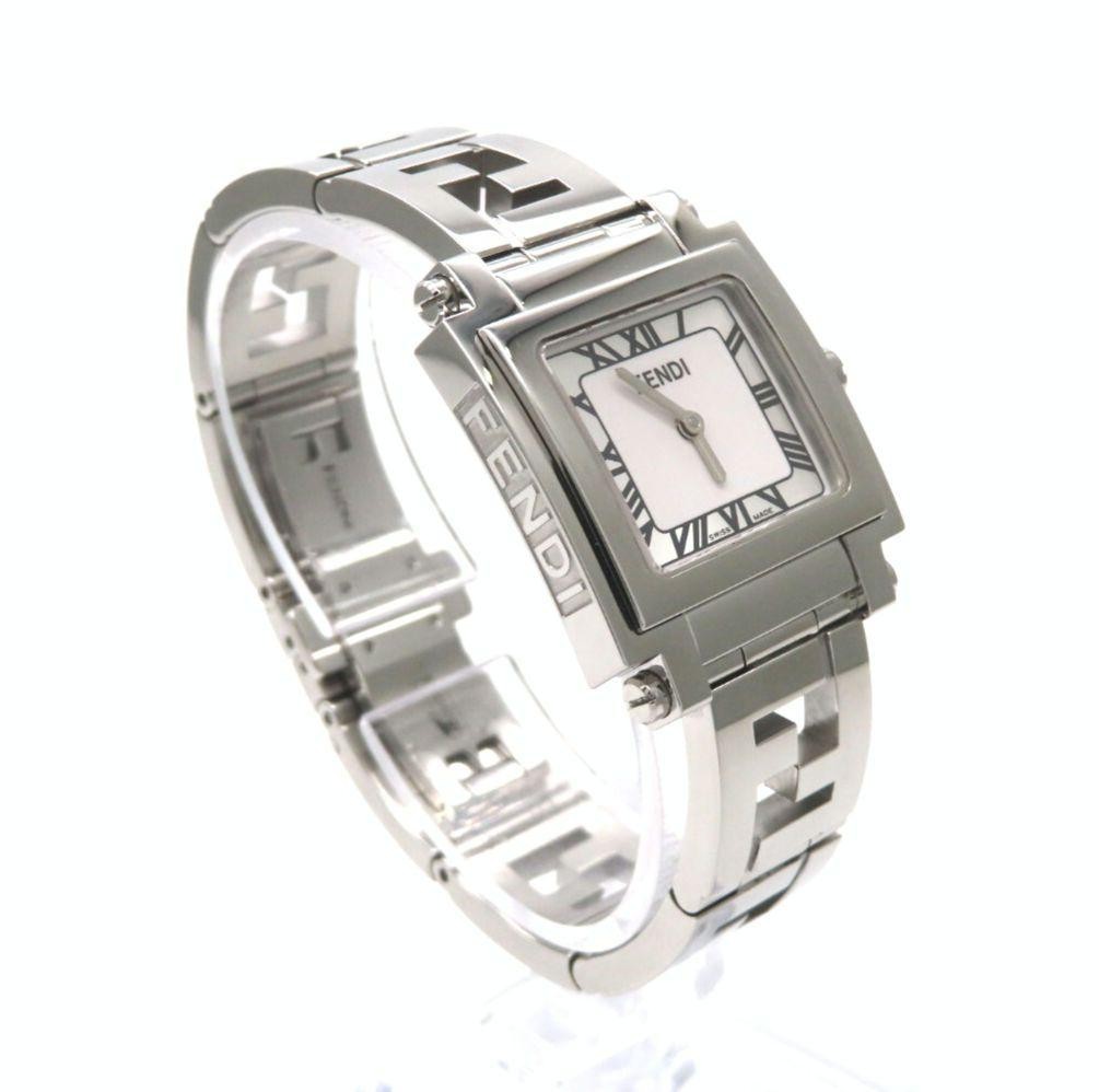 Fendi Quadro 6000L Women's Quartz Square SS Watch White Silver Used thumbnail 4