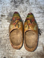 Vintage Holland Dutch wooden clogs shoes small pair 6.5 Carved Painted Windmill