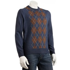 New Dockers Men's Lightweight Acrylic Argyle Crewneck Sweater, Blue Size X-Large