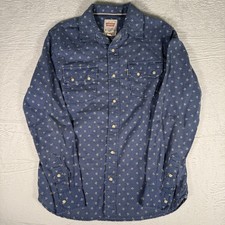 Levis S Blue Pearl Snap Button Shirt Long Sleeve White tag Rare Vintage 1970s
