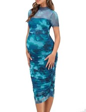 Summer Maternity Wedding Guest Dress for Pregnant Women Short Sleeve Ruched M...