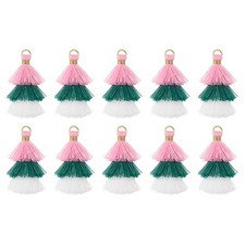 10PCS Tiny Tri-Layered Tassels Bohemian Keychains Pink/Green/White 