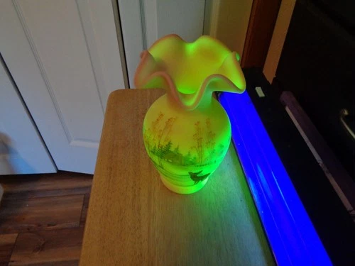 Fenton  Burmese Four Seasons " FALL" Hand Painted Vase -Sign Shelly Fenton-LOOK