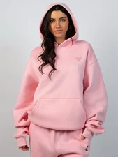 New in Pkg Comfrt Love Petal Pink Hoodie Heart Size Large L Womens Mens Unisex