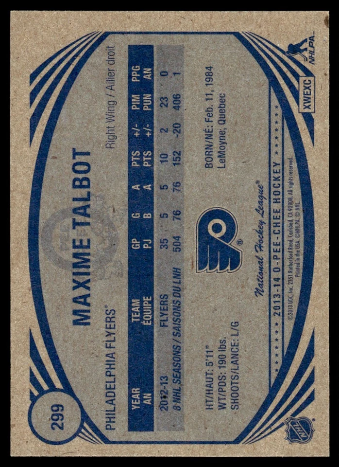 2013-14 O-Pee-Chee Retro Maxime Talbot Philadelphia Flyers #299 - Image 2 of 2