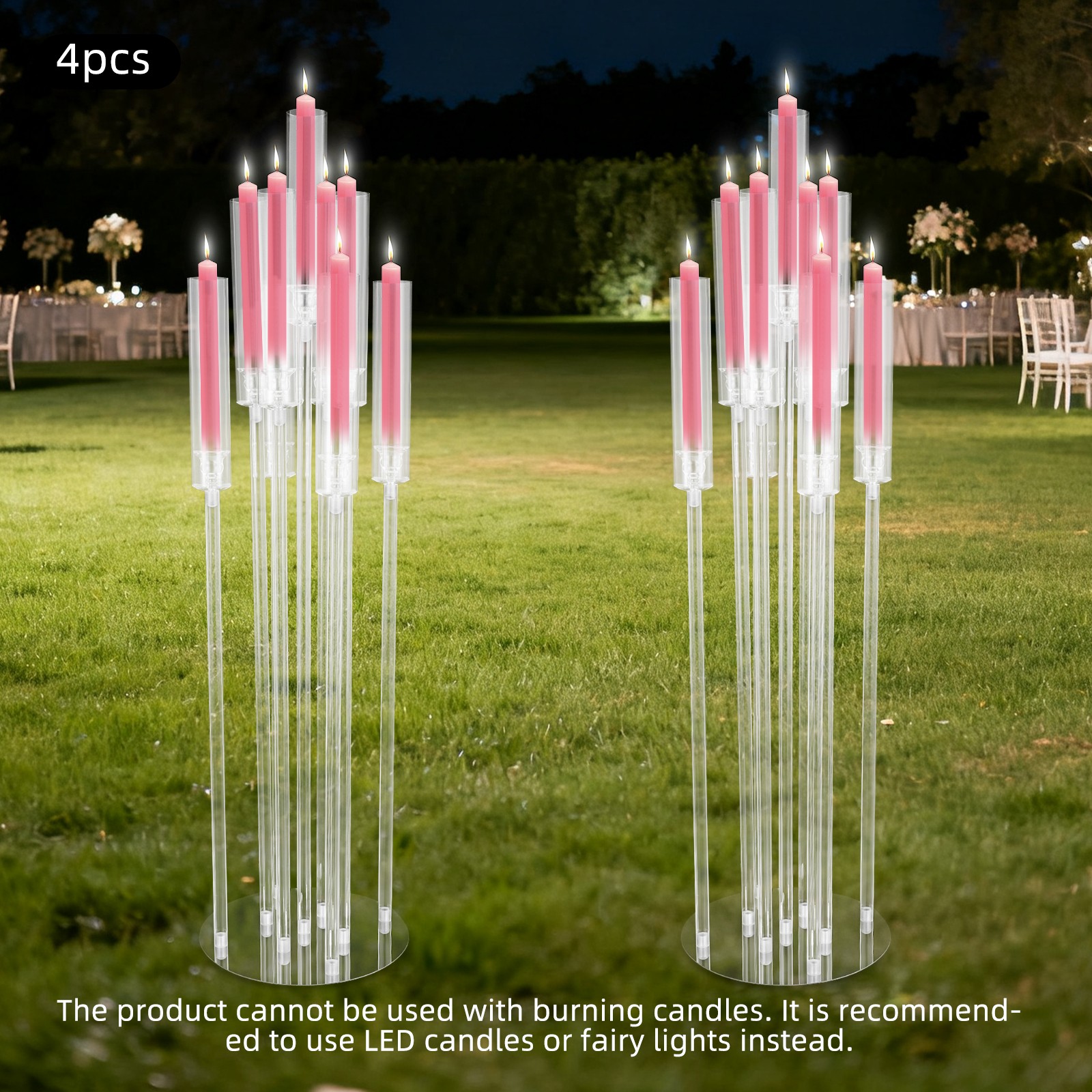 4pcs Acrylic Candelabra Centerpieces 5-Arm Clear Candle Holder For LED Candle