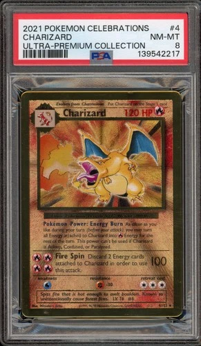 Pokemon Charizard Celebrations Ultra-Premium Coll. Gold Metal Promo #4 PSA 8